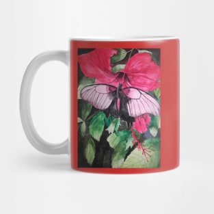 Pink butterfly and red hibiscus flower Mug